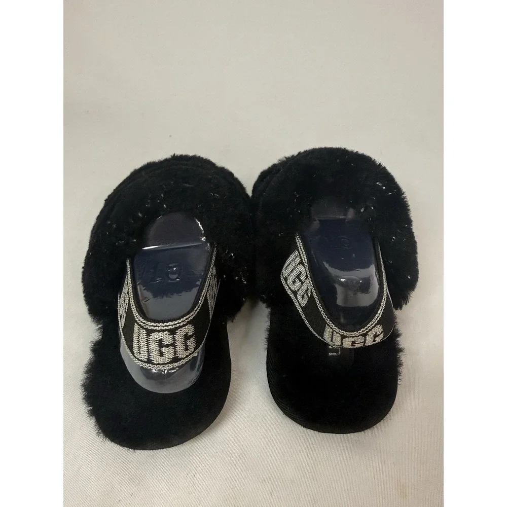 Ugg Fluff Yeah Black Sparkle L Slip On Slide Platform Sandal Girls Size 10